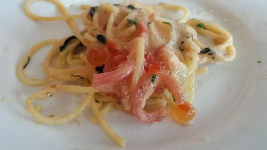 chilled capellini, crab & shrimp tartare, lobster foam & ikura