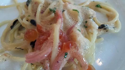 chilled capellini, crab & shrimp tartare, lobster foam & ikura