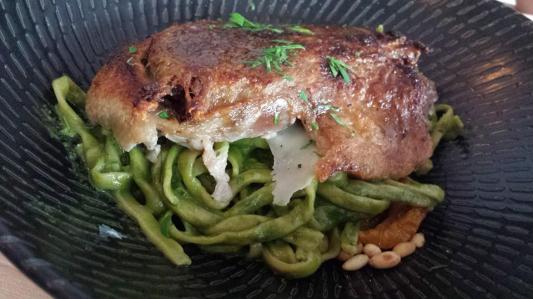 duck leg confit, pesto tagliatelle