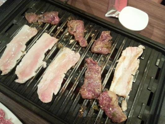 belly pork & beef harami (with leeks) yakiniku