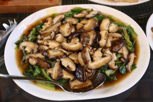 poached romaine lettuce with shitake