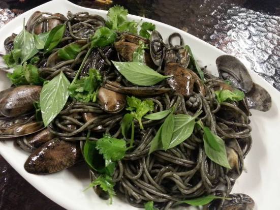 squid ink manila clams with squid spaghetti