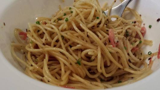 capellini, minced prok sauce, sakura ebi