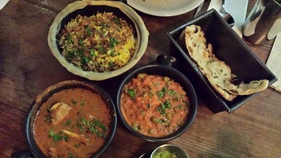 chicken curry, paneer curry, lamb biryani, garlic naan