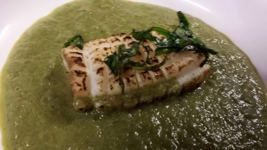 flamed octopus in spinach sauce