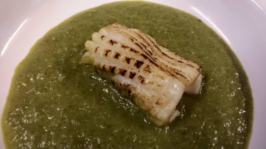 flamed octopus in spinach sauce