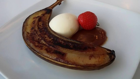grilled banana, salted caramel, clotted cream