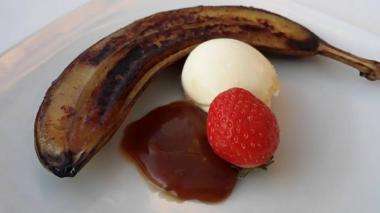 grilled banana, salted caramel, clotted cream