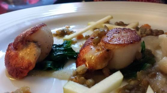 delicious pan seared scllops with apple sauce