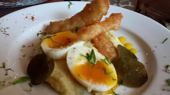 salt cod, scordalia & soft boiled eggs