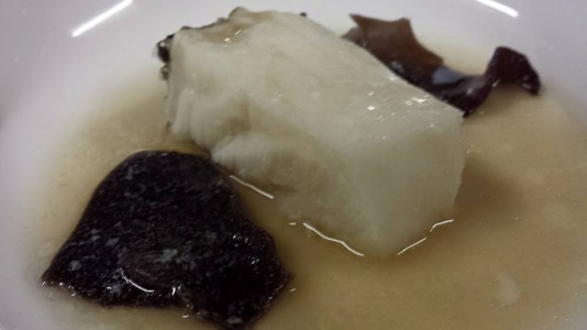 steamed cod with olive oil & soy sauce + wood fungus