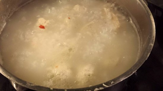 porridge with dried scallops, chicken breast & minced chicken balls