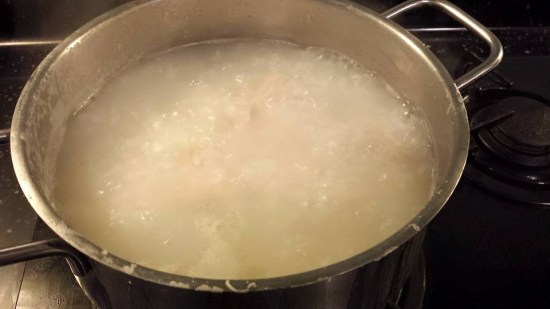 porridge with dried scallops, chicken breast & minced chicken balls