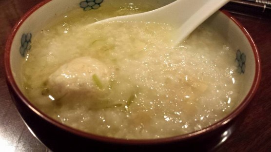 porridge with dried scallops, chicken breast & minced chicken balls