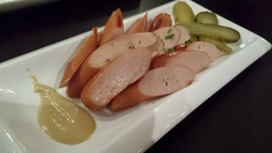 sausage with mustard & pickled gerkhins
