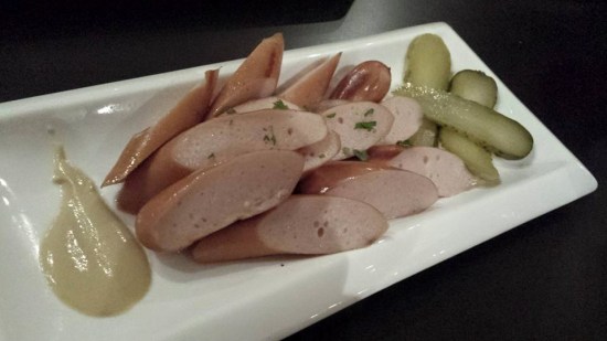 sausage with mustard & pickled gerkhins