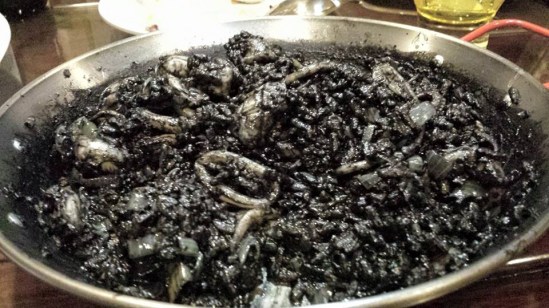 squid-ink risotto with squid