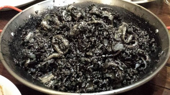 squid-ink risotto with squid