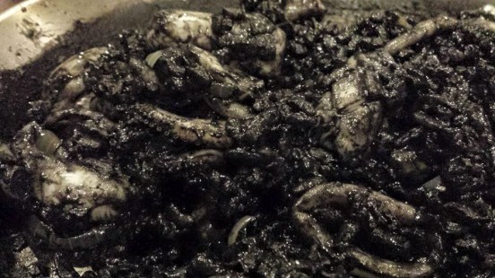 squid-ink risotto with squid