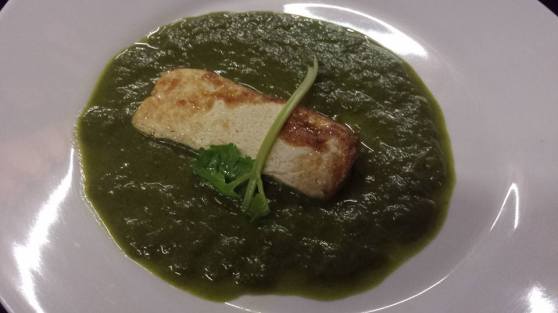 #3 shallow fried silken tofu in spinach veloute