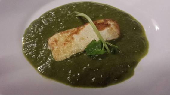 #3 shallow fried silken tofu in spinach veloute