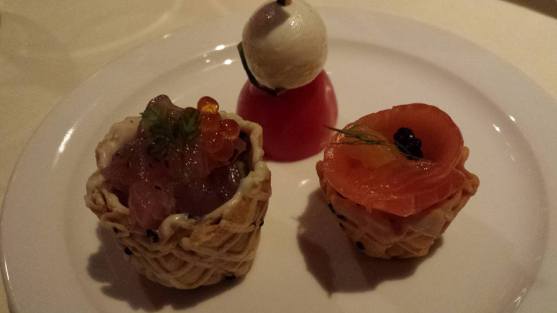 canapes - tuna, salmon & cheese tomatoes
