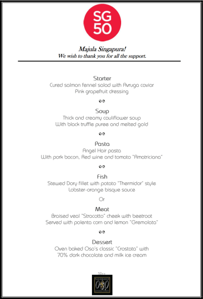 oso SG50 5-course menu