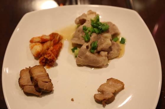 #1 shabu pork on grated radish & japanese cucumber, miso belly pork, & kakuni (japanese braised belly pork)