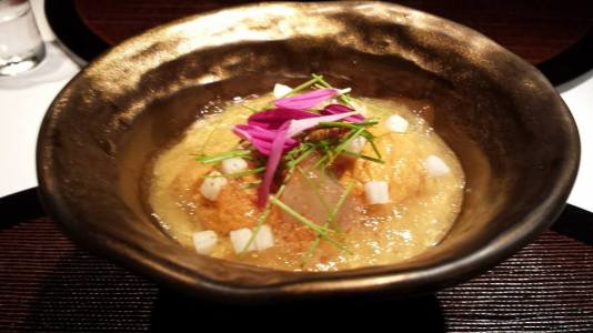 #2 uni & botan ebi in japanese corn veloute