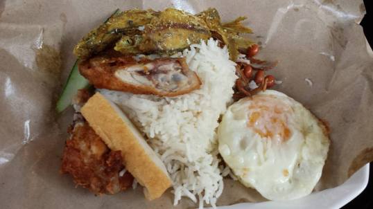 Adam's nasi lemak fish+chicken S$4.50