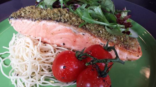 salmon with cold capellini