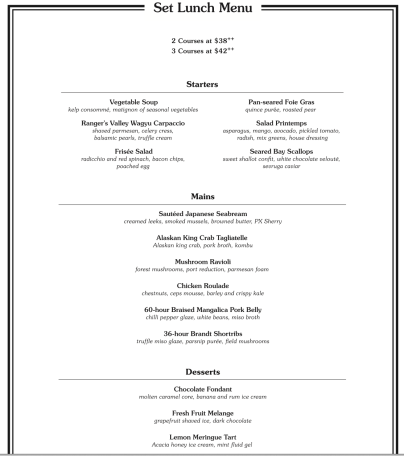 the white rabbit set lunch menu