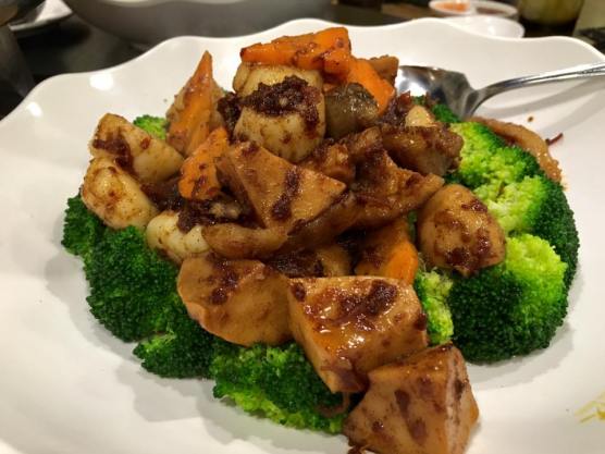 stir-fried brocoli with scallops in XO sauce