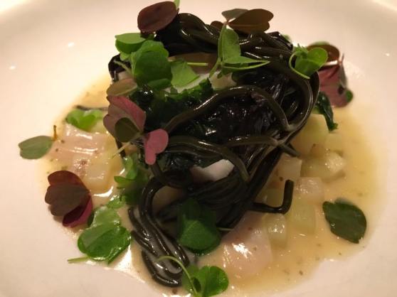 black cod. nori butter. cockles. cucumber