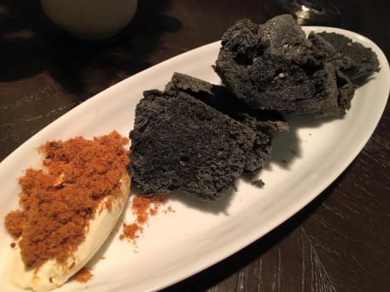 charcoal bread. pork floss on cream cheese