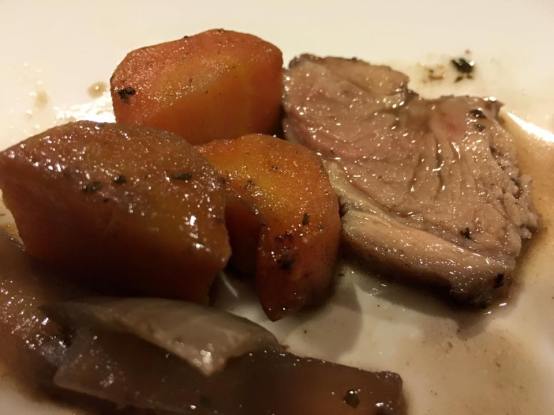 slow braised pork collar in red wine sauce