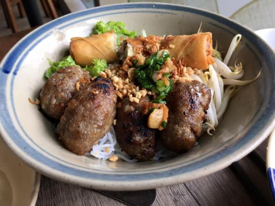 vietnamese grilled pork & srping rolls on beehoon