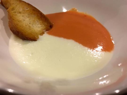 white cucumber & red tomato gazpacho