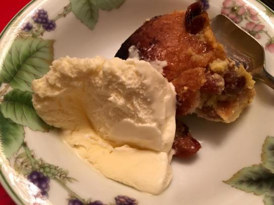 very good bread pudding with vanilla ice cream