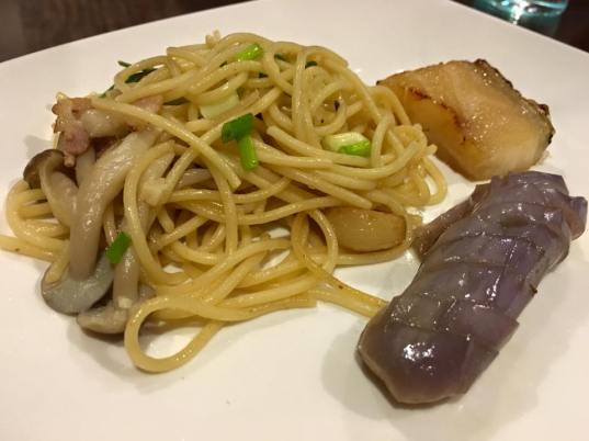 wafu 和风 pasta+wafu 和风 eggplants+teriyaki cod