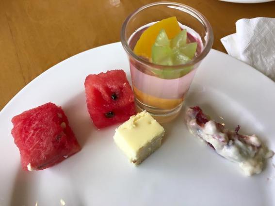 dessert - water melon, new york cheese cake, jelly shooter