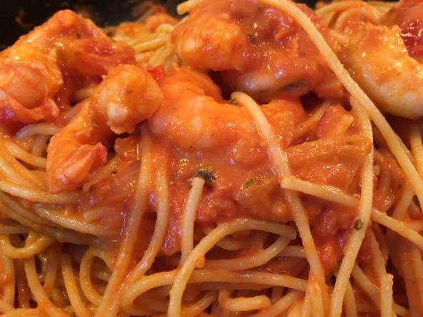 prawn linguine in pink sauce