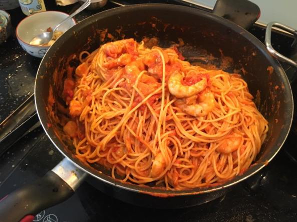 prawn linguine in pink sauce