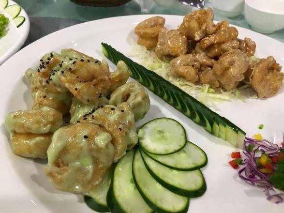 wasabi & peanut sauce prawns