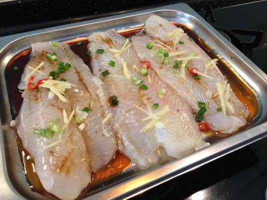 1 of 2 trays of sutchi fillet 7mins in steam oven