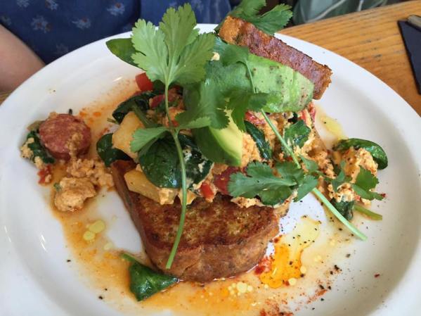 baked eggs, crab, toasted cornbread