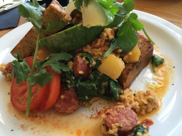 baked eggs, crab, toasted cornbread