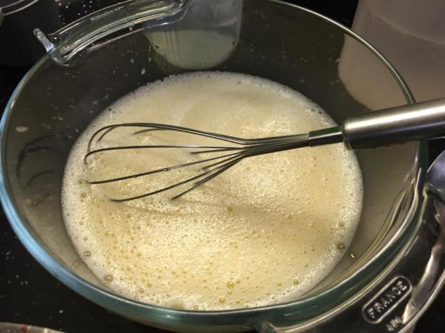 mixed eggs, water, milk, vanilla essence, mashed bananas, oil