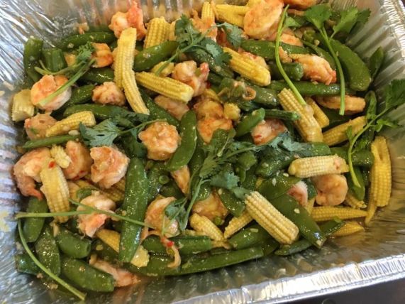 sweat peas baby corns with prawns