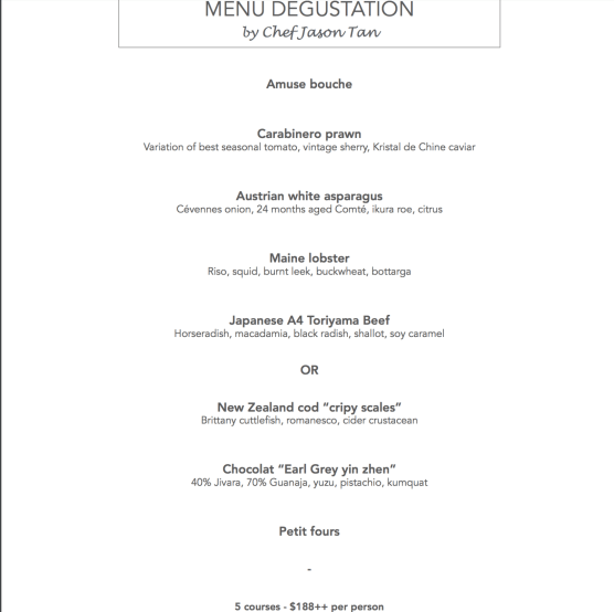 Chef Jason Tan's Menu Degustation